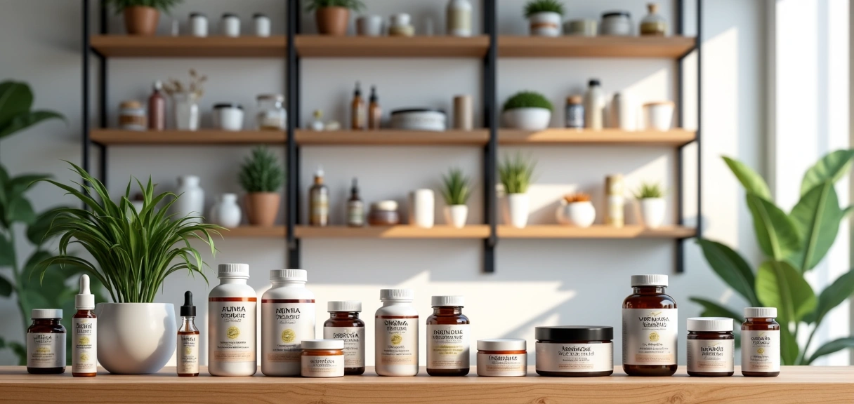 Overview of Enorvia's product catalog showcasing supplements and cosmetics