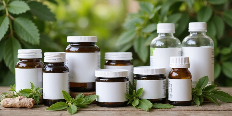 Natural supplements and cosmetics assortment